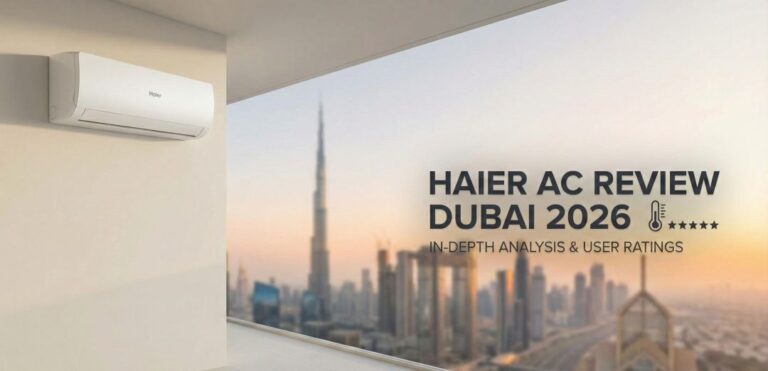 Haier Nebula wall mount split AC with hidden display in modern Dubai bedroom interior